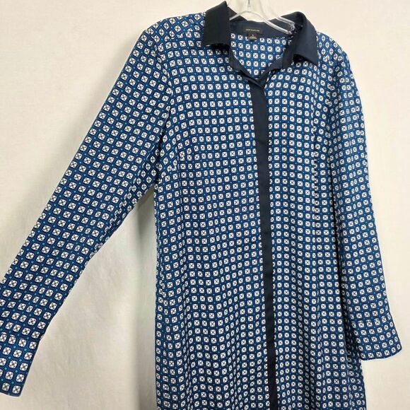 Ann Taylor Geometric Print Shirt Dress Blue Teal Small - Picture 5 of 9